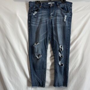 KanCan Ripped Ankle Jeans in Dark Blue